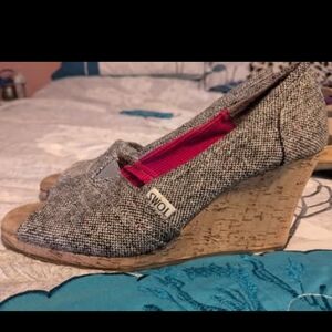 Toms Gray Espadrille Wedges with Peep-Toe